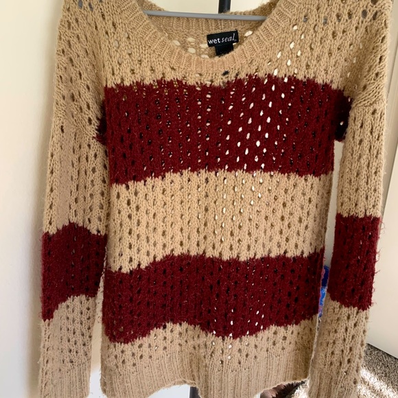 Wet Seal Sweaters - Purple and Tan Striped Sweater
